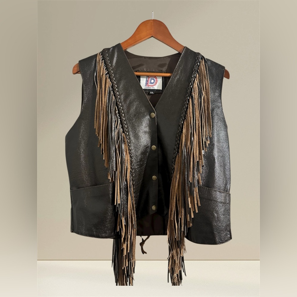 Divine D. Women’s Fringed Black Leather Vest-XXL